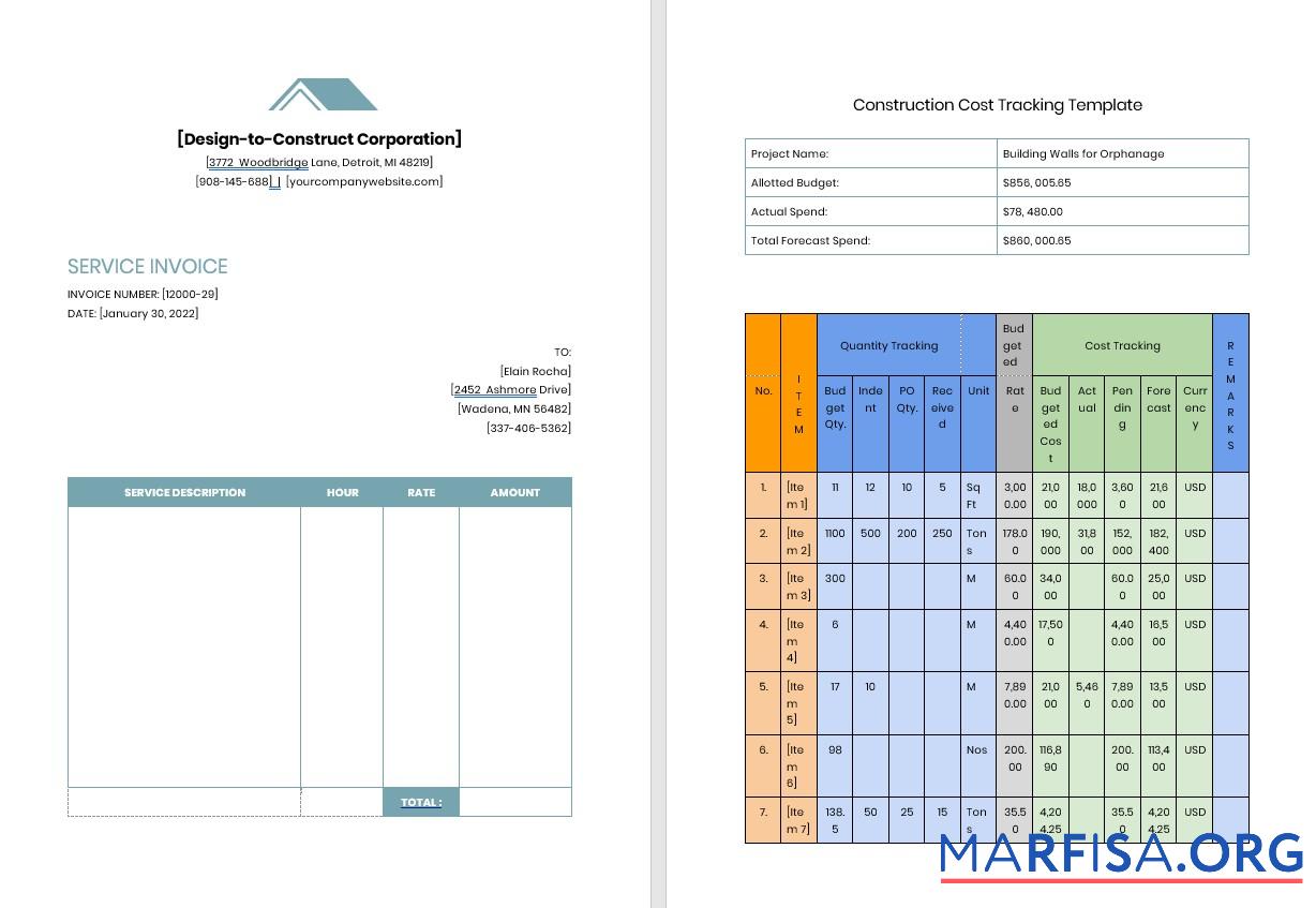 Realistic Contractor Job Invoice Template